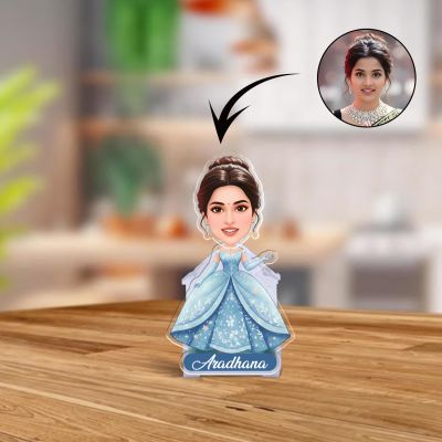 Personalized Cinderella Princess Sky Blue Dress Bobblehead Caricature Theme for Kids Birthday Gift, Kids Room & Home Decor Birthday Return Gift for Girls Battery Powered Shaking Head